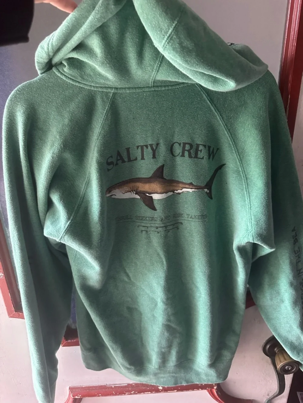 Salty Crew Green Hoodie with Shark Graphic - Picture 7 of 8